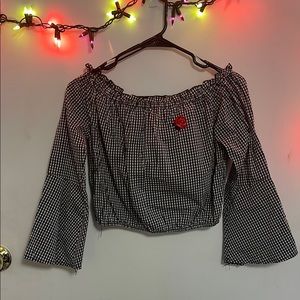 Black and White Gingham Off-Shoulder Top